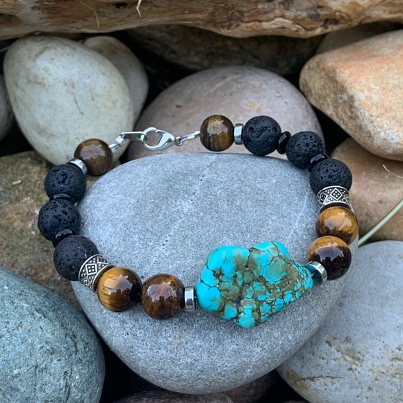Turquoise Nugget & Tiger Eye Bracelet - Picture 2 of 2